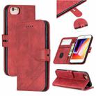 For iPhone 6 & 6s &  7 & 8 Stitching Style 2-Color Cow Texture Horizontal Flip PU Leather Case with Holder & Card Slot & Lanyard(Red) - 1