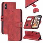 For iPhone X & XS Stitching Style 2-Color Cow Texture Horizontal Flip PU Leather Case with Holder & Card Slot & Lanyard(Red) - 1