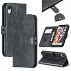 For iPhone XR SStitching Style 2-Color Cow Texture Horizontal Flip PU Leather Case with Holder & Card Slot & Lanyard(Black) - 1
