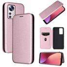 For Xiaomi 12 5G Carbon Fiber Texture Horizontal Flip PU Phone Case(Pink) - 1
