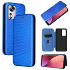 For Xiaomi 12 5G Carbon Fiber Texture Horizontal Flip PU Phone Case(Blue) - 1