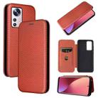 For Xiaomi 12 5G Carbon Fiber Texture Horizontal Flip PU Phone Case(Brown) - 1