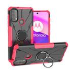 For Motorola Moto E40 Armor Bear Shockproof PC + TPU Protective Phone Case with Ring Holder(Rose Red) - 1