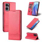 For OPPO Reno7 AZNS Magnetic Calf Texture Horizontal Flip Leather Phone Case(Red) - 1