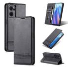 For OPPO Reno7 AZNS Magnetic Calf Texture Horizontal Flip Leather Phone Case(Black) - 1