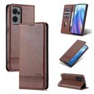 For OPPO Reno7 AZNS Magnetic Calf Texture Horizontal Flip Leather Phone Case(Dark Brown) - 1