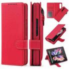 For Samsung Galaxy Z Fold3 5G 2 in 1 Split Folding Leather Phone Case(Twill Red) - 1