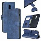 Stitching Style 2-Color Cow Texture Horizontal Flip PU Leather Case with Holder & Card Slot & Lanyard(Blue) - 1