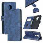 For Moto G7 Play Stitching Style 2-Color Cow Texture Horizontal Flip PU Leather Case with Holder & Card Slot & Lanyard(Blue) - 1