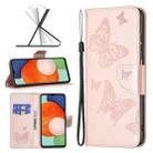 For Samsung Galaxy A13 4G Two Butterflies Embossing Leather Phone Case(Rose Gold) - 1