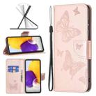 For Samsung Galaxy A73 5G Two Butterflies Embossing Leather Phone Case(Rose Gold) - 1