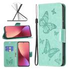For Xiaomi 12 Two Butterflies Embossing Leather Phone Case(Green) - 1