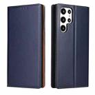 For Samsung Galaxy S22 Ultra 5G Fierre Shann PU Genuine Leather Texture Leather Phone Case(Blue) - 1