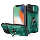 For iPhone X / XS Sliding Camshield Card Phone Case(Dark Green) - 1