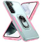 For Samsung Galaxy S22 5G Pioneer Armor Heavy Duty PC + TPU Holder Phone Case(Green + Pink) - 1