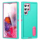 For Samsung Galaxy S22 Ultra 5G 3 in 1 Rugged Holder Phone Case(Blue+Pink) - 1