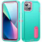 For iPhone 13 mini 3 in 1 Rugged Holder Phone Case (Blue + Pink) - 1