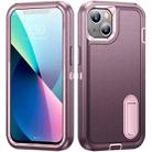 For iPhone 13 mini 3 in 1 Rugged Holder Phone Case (Purple + Pink) - 1