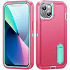 For iPhone 13 3 in 1 Rugged Holder Phone Case(Pink + Blue) - 1
