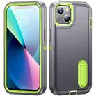 For iPhone 13 3 in 1 Rugged Holder Phone Case(Grey + Green) - 1