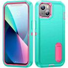 For iPhone 13 3 in 1 Rugged Holder Phone Case(Blue + Pink) - 1