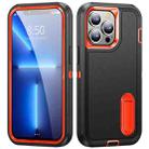 For iPhone 13 Pro 3 in 1 Rugged Holder Phone Case (Black + Orange) - 1