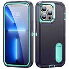 For iPhone 13 Pro 3 in 1 Rugged Holder Phone Case (Dark Blue+Light Blue) - 1