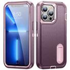 For iPhone 13 Pro 3 in 1 Rugged Holder Phone Case (Purple + Pink) - 1