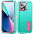 For iPhone 12 / 12 Pro 3 in 1 Rugged Holder Phone Case(Blue + Pink) - 1