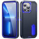 For iPhone 12 / 12 Pro 3 in 1 Rugged Holder Phone Case(Dark Blue+Sapphire Blue) - 1