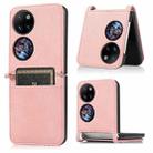 For Huawei P50 Pocket Lambskin Texture Card Folding Phone Case(Pink) - 1