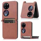 For Huawei P50 Pocket Lambskin Texture Card Folding Phone Case(Brown) - 1
