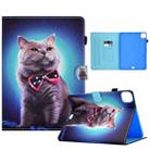For iPad Pro 11 2022 / 2021 / 2020 Sewing Pen Slot Leather Tablet Case(Bow Tie Cat) - 1