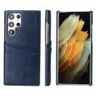 For Samsung Galaxy S22 Ultra 5G Fierre Shann Retro Oil Wax Texture PU Leather Phone Case with Card Slots(Blue) - 1