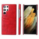 For Samsung Galaxy S22 Ultra 5G Fierre Shann Retro Oil Wax Texture PU Leather Phone Case with Card Slots(Red) - 1