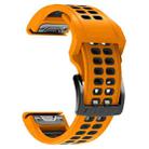 For Garmin Fenix 7 22mm  Dual Row Holes Two-color Silicone Watch Band(Orange Black) - 1