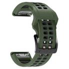 For Garmin Fenix 7 22mm  Dual Row Holes Two-color Silicone Watch Band(Army Green Black) - 1