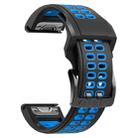 For Garmin Fenix 7 26mm Dual Row Holes Two-color Silicone Watch Band(Black Sky Blue) - 1