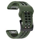 For Garmin Fenix 7 26mm Dual Row Holes Two-color Silicone Watch Band(Army Green Black) - 1