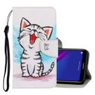 For Huawei Y7 2019 3D Colored Drawing Horizontal Flip PU Leather Case with Holder & Card Slots & Wallet(Red Mouth Cat) - 1