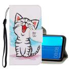 For Huawei Y9 2019 3D Colored Drawing Horizontal Flip PU Leather Case with Holder & Card Slots & Wallet(Red Mouth Cat) - 1