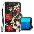 For Huawei Y9 2019 3D Colored Drawing Horizontal Flip PU Leather Case with Holder & Card Slots & Wallet(Red Flower) - 1