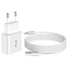 IVON AD-35 2 in 1 18W QC3.0 USB Port Travel Charger + 1m USB to 8 Pin Data Cable Set, EU Plug(White) - 1