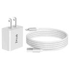 IVON AD-35 2 in 1 18W QC3.0 USB Port Travel Charger + 1m USB to 8 Pin Data Cable Set, US Plug(White) - 1