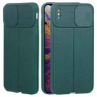 For iPhone XS Max Litchi Texture Sliding Camshield TPU Protective Phone Case(Dark Green) - 1