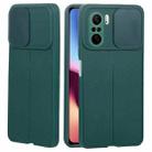 For Xiaomi Redmi K40 Litchi Texture Sliding Camshield TPU Protective Phone Case(Dark Green) - 1