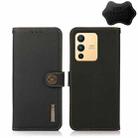 For vivo S12 5G / V23 KHAZNEH Custer Genuine Leather RFID Phone Case(Black) - 1