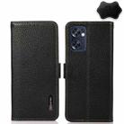 For OPPO Reno7 SE 5G KHAZNEH Side-Magnetic Litchi Genuine Leather RFID Phone Case(Black) - 1