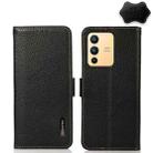 For vivo S12 5G / V23 KHAZNEH Side-Magnetic Litchi Genuine Leather RFID Phone Case(Black) - 1