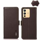 For vivo S12 5G / V23 KHAZNEH Side-Magnetic Litchi Genuine Leather RFID Phone Case(Brown) - 1